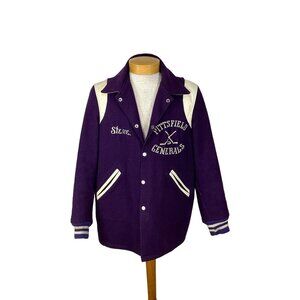 1960s 70s letter jacket in purple wool and leather Pittsfield MA hockey Size 44
